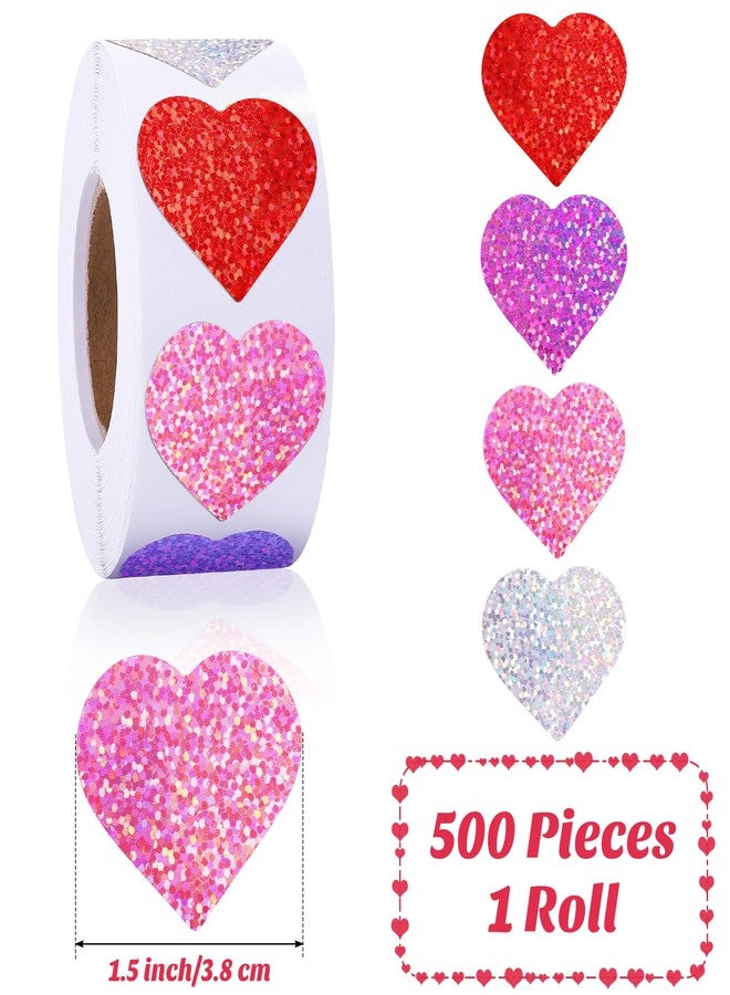 Fovths 500 Pieces Glitter Heart Stickers Roll Mini Valentine's Love Heart Stickers Shiny Self-Adhesive Heart Decorations for Valentine's Day Wedding Anniversary, Red Hot Pink Pink White - Image 2